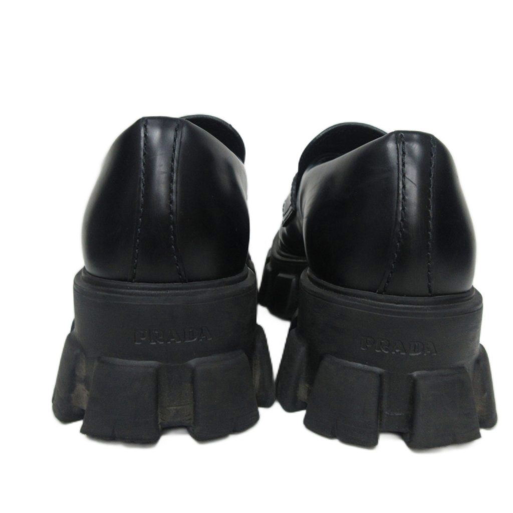 Prada Monolith Brushed Leather Loafers Triangle Plate Logo Thick — view 4