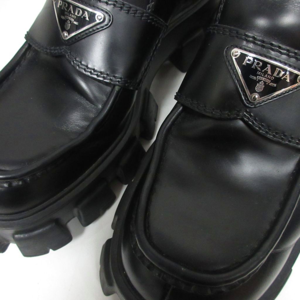 Prada Monolith Brushed Leather Loafers Triangle Plate Logo Thick — view 7