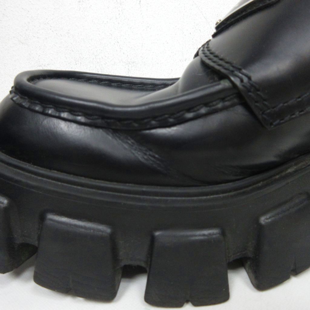 Prada Monolith Brushed Leather Loafers Triangle Plate Logo Thick — view 9