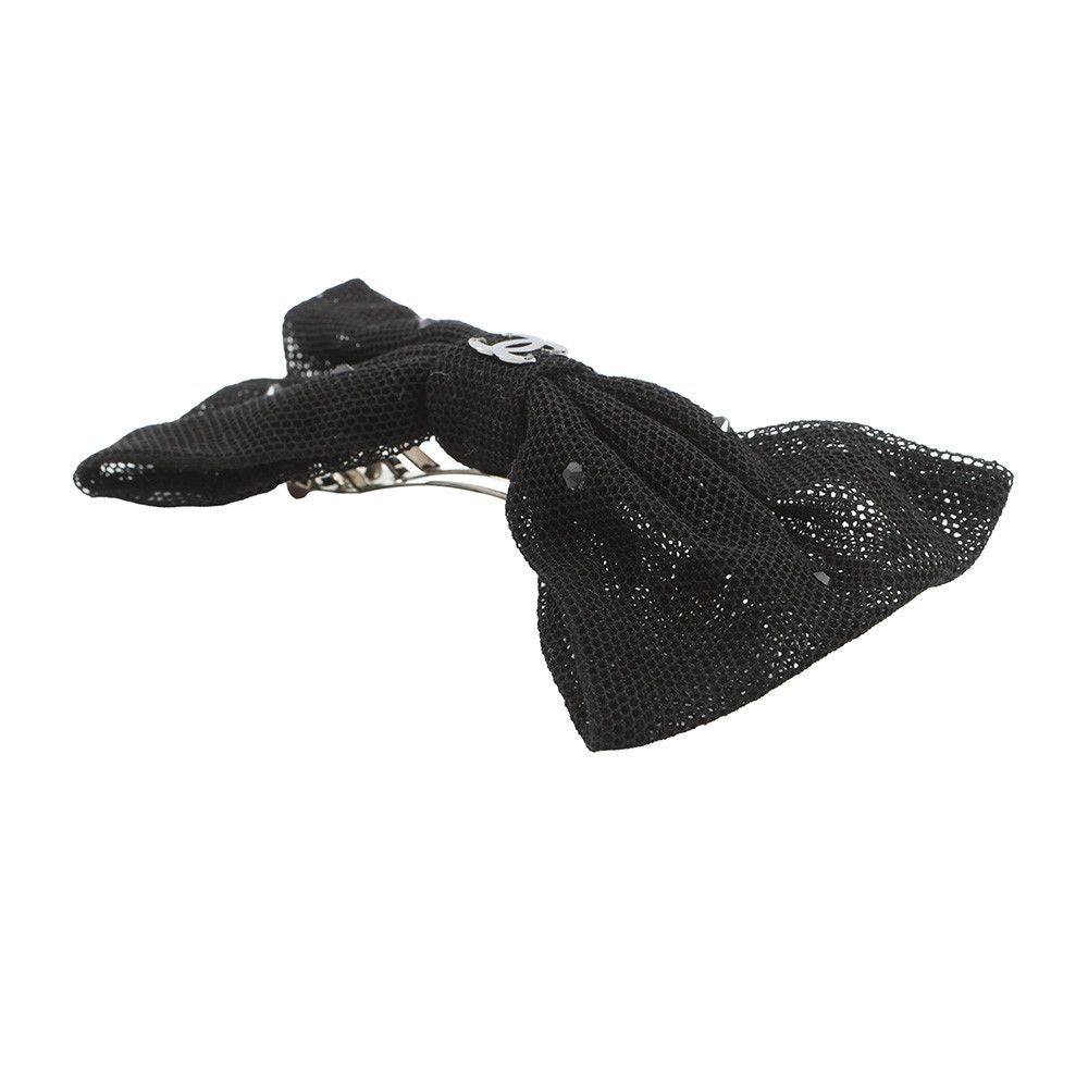 Chanel Barrette CC Logo Ribbon Cotton Cahnel Hair Black — view 2