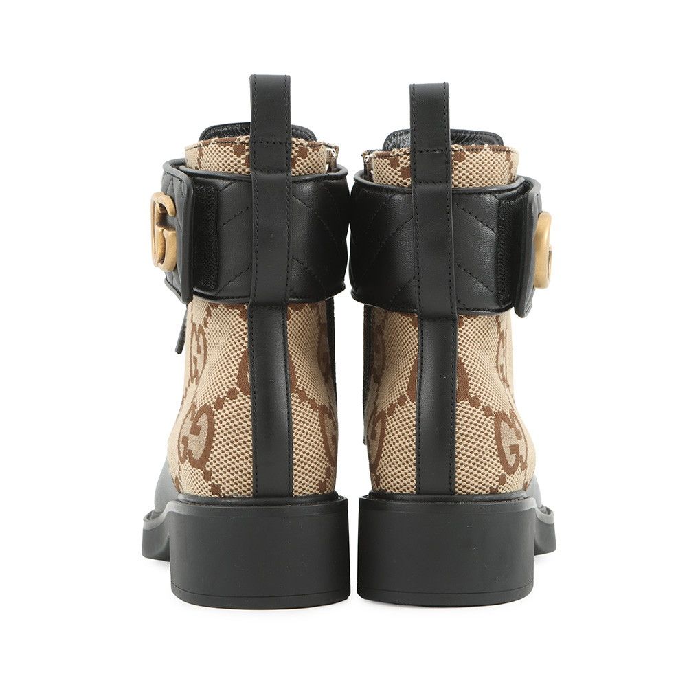 Gucci Boots Jumbo GG Marmont Ankle Canvas Leather 34.5 Beige Black — view 3