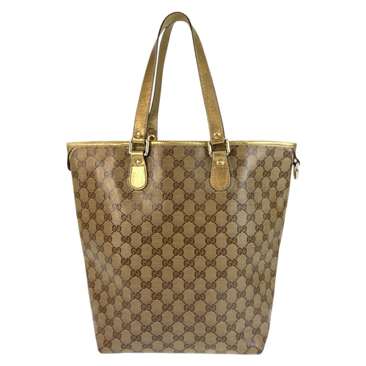 Gucci GG Crystal Beige Gold Leather Tote Shoulder Bag — view 2