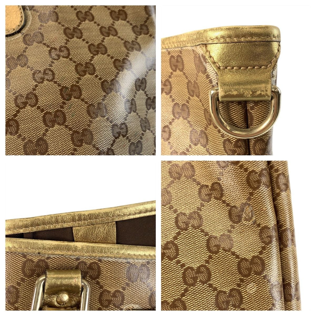 Gucci GG Crystal Beige Gold Leather Tote Shoulder Bag — view 6