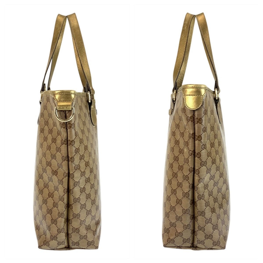 Gucci GG Crystal Beige Gold Leather Tote Shoulder Bag — view 8