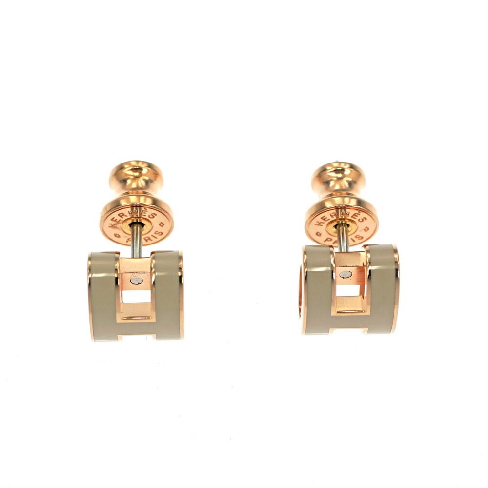 Hermes Earrings Pop Mini Pair Brown Marron Glace Grey Rose Gold — view 4