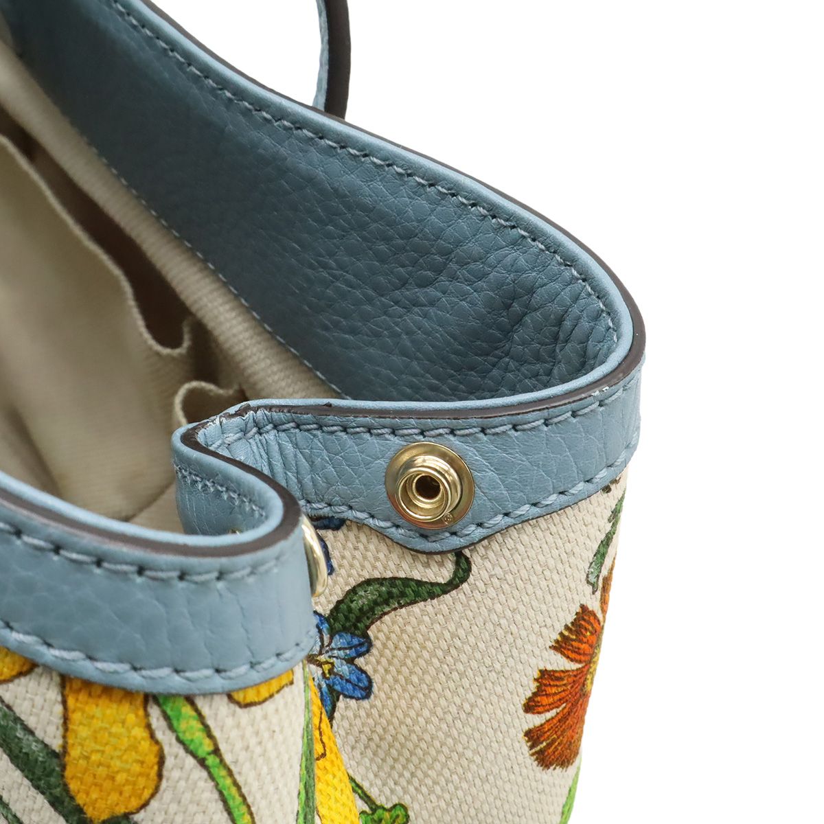 Gucci Flora Tote Shoulder Bag Semi Floral Pattern Canvas Leather — view 7