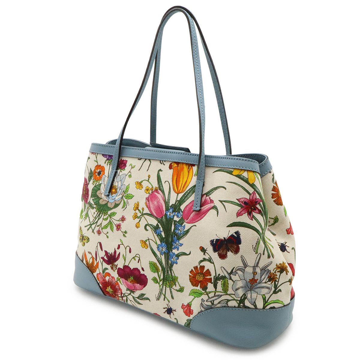 Gucci Flora Tote Shoulder Bag Semi Floral Pattern Canvas Leather — view 2
