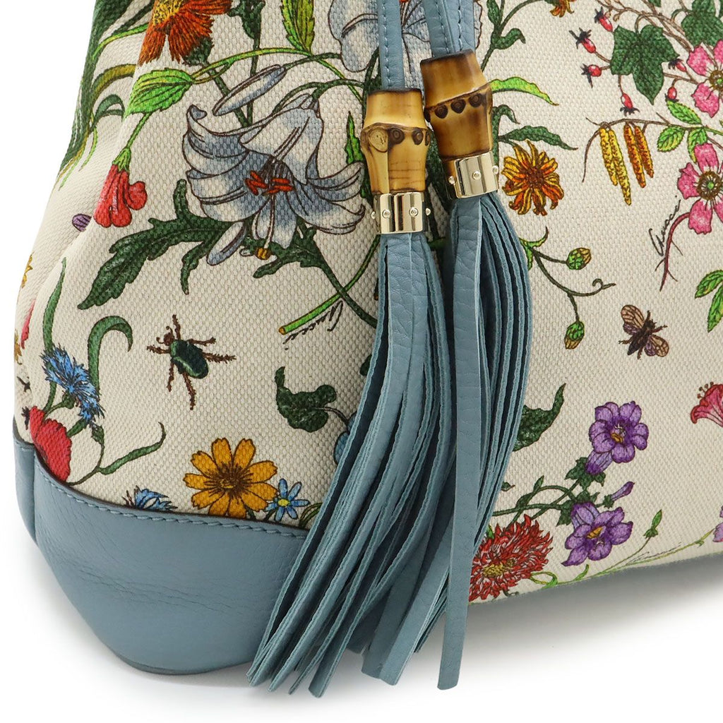 Gucci Flora Tote Shoulder Bag Semi Floral Pattern Canvas Leather — view 9