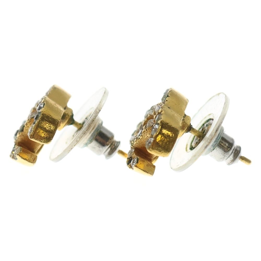 Chanel CC Logo Earrings Rhinestone Gold — view 3
