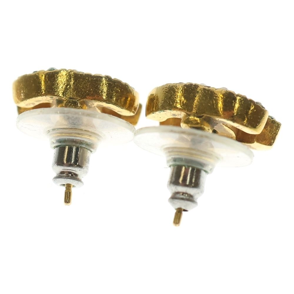 Chanel CC Logo Earrings Rhinestone Gold — view 2
