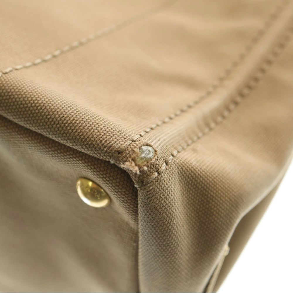 Prada Canapa Tote Brown Beige Canvas Gold — view 6