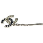 Chanel CC Logo Pearl Pendant Necklace Chain Silver White Navy — view 6