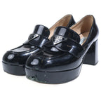 Prada Chocolate Brushed Leather High Heels Loafers Black — view 2