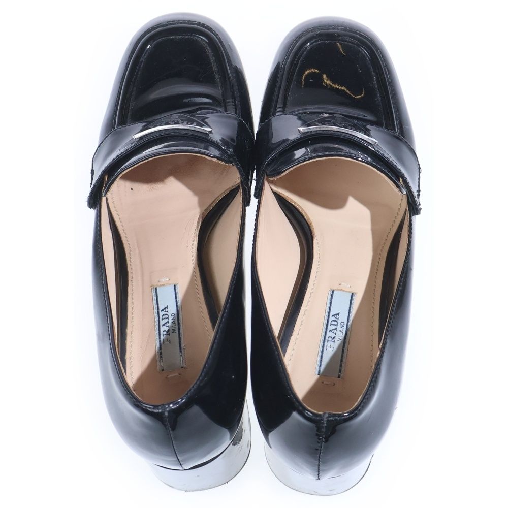 Prada Chocolate Brushed Leather High Heels Loafers Black — view 4