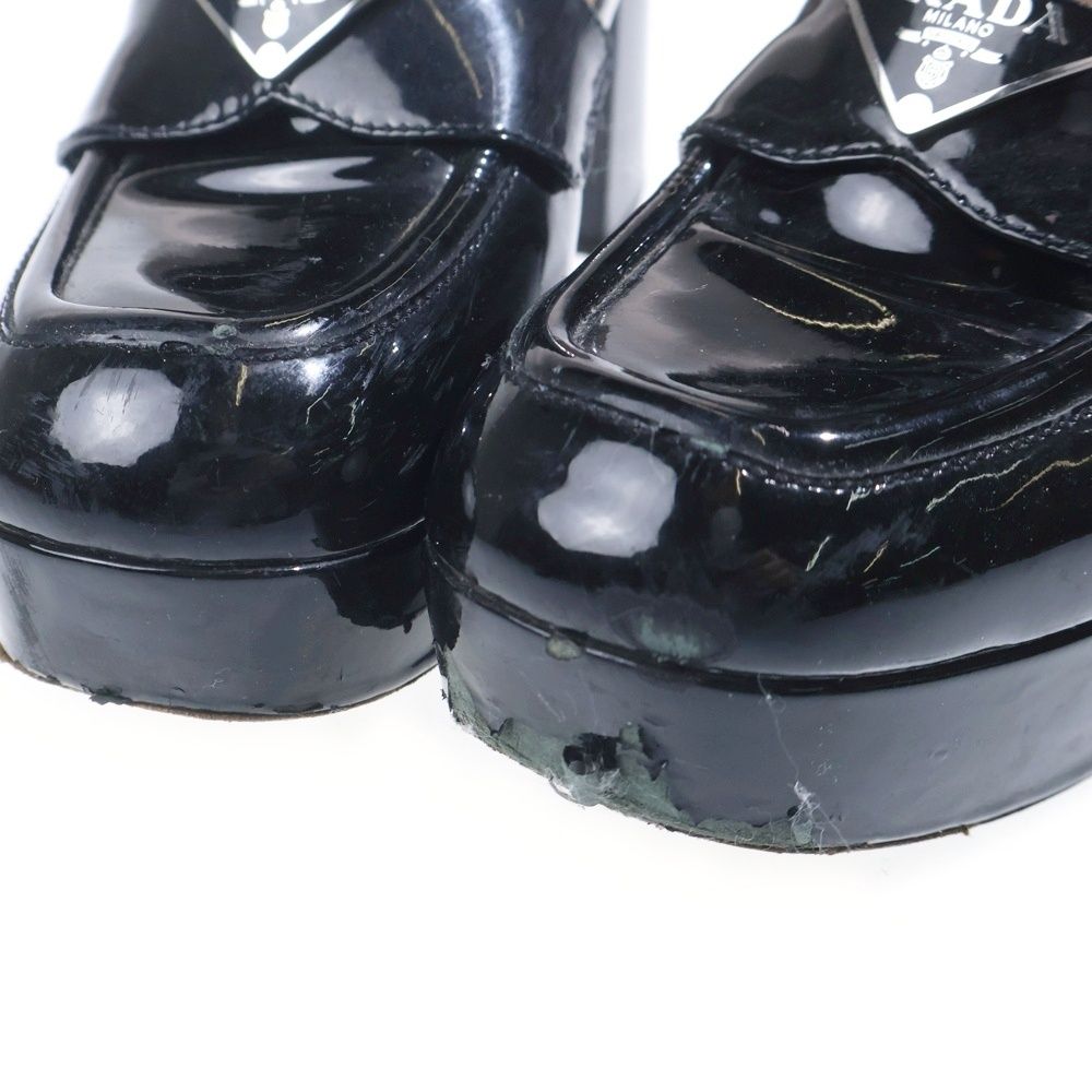 Prada Chocolate Brushed Leather High Heels Loafers Black — view 6