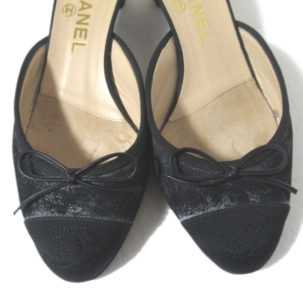 Chanel CC Logo Ribbon Mule Sandals Black — view 4