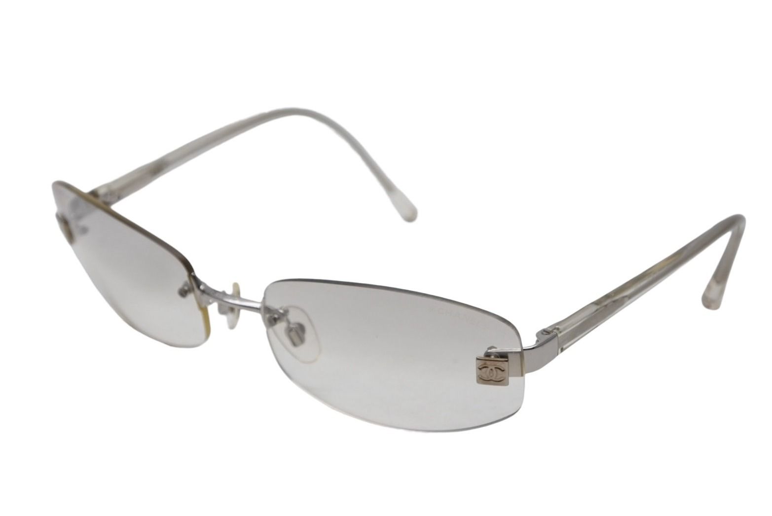 Chanel CC Logo Rimless Sunglasses Clear Acetate Eyewear — view 2