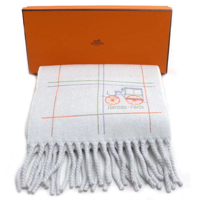 Hermes Grand Brode Berlin Muffler Gray Grid Nord 01 Scarf — view 5