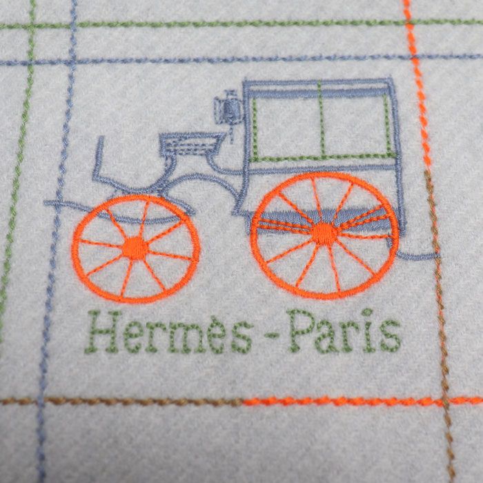 Hermes Grand Brode Berlin Muffler Gray Grid Nord 01 Scarf — view 3