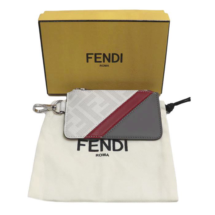 Fendi Zucca Card Case Coin Gray White Red — view 5