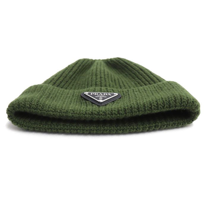 Prada Triangle Logo Knit Cap Green S — view 3