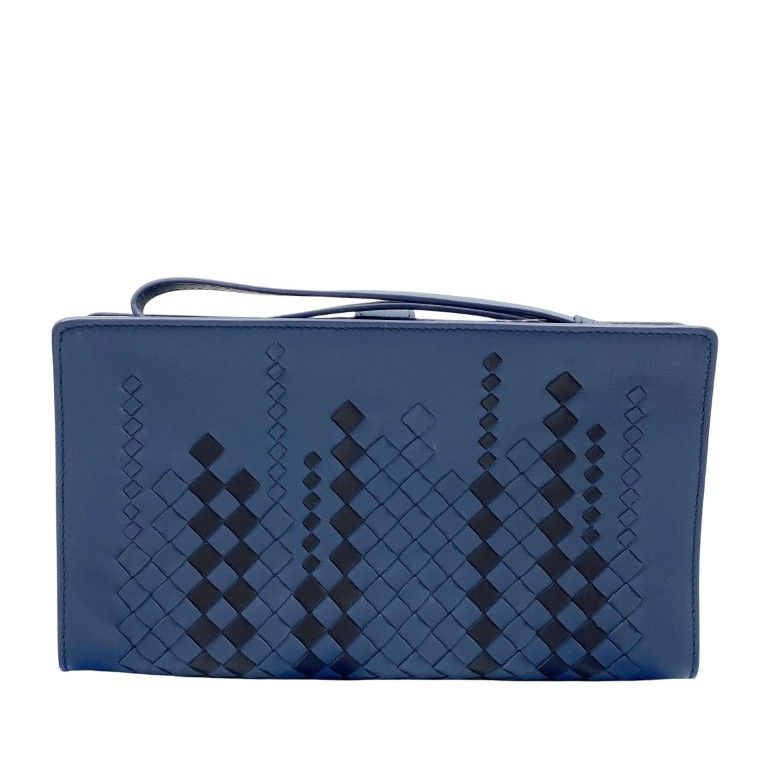Bottega Veneta Clutch Intrecciato Micro Macro Blue Leather — view 2