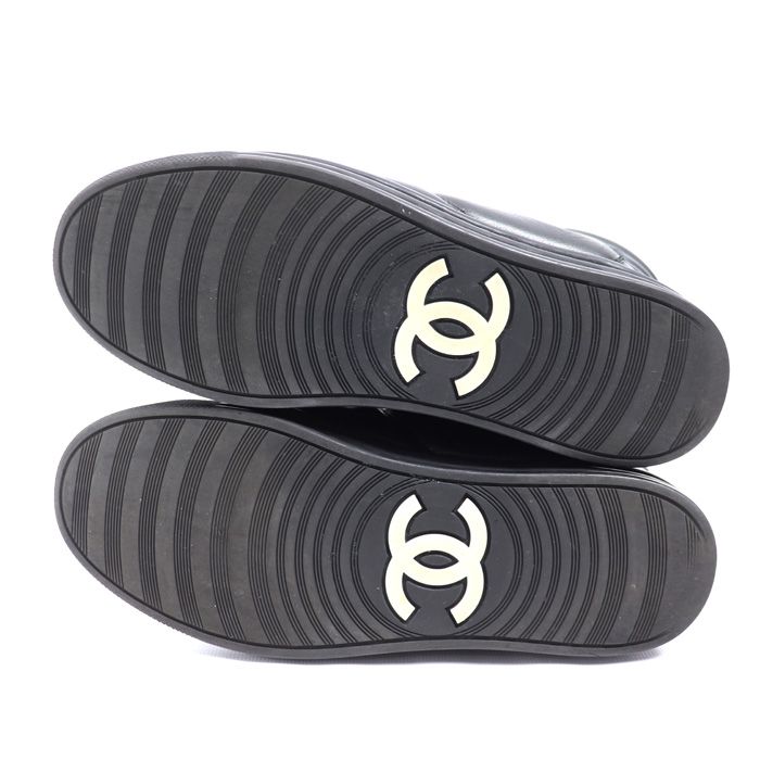 Chanel Leather Chain High Cut Sneakers Black 33 — view 3