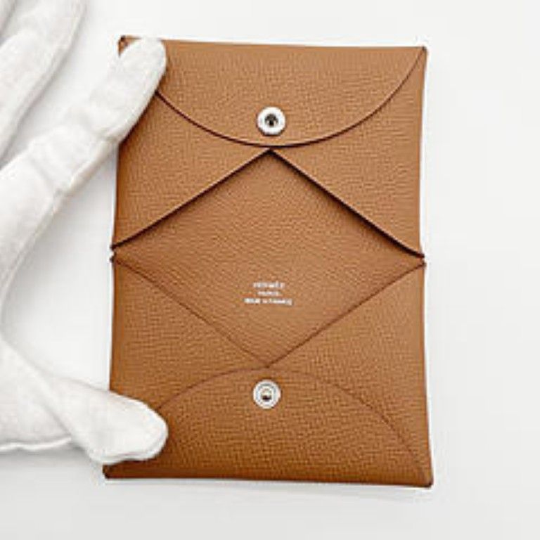 Hermes Card Case Business Holder Calvi Gold Epsom — view 5