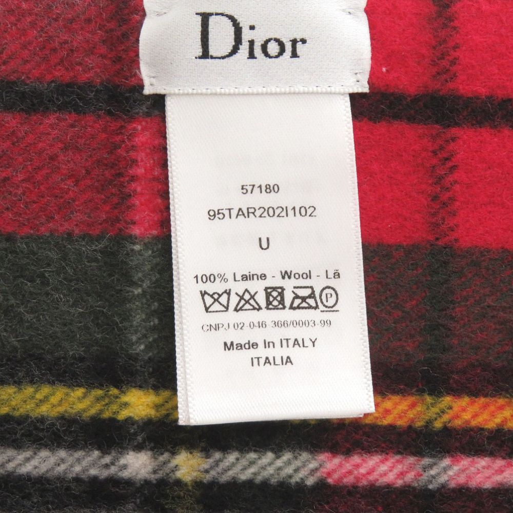 Dior Christian Check Wool Red Large Muffler Shawl Scarf — view 5