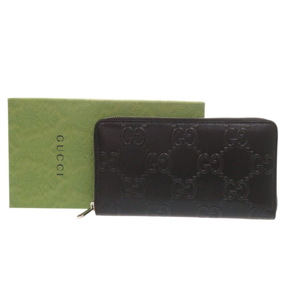 Gucci Zip Around Organizer GG Embossed Leather Black Long Wallet — view 2