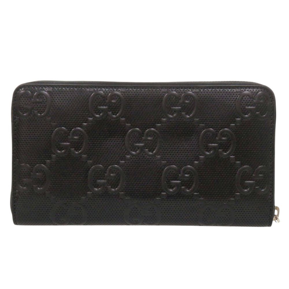 Gucci Zip Around Organizer GG Embossed Leather Black Long Wallet — view 3