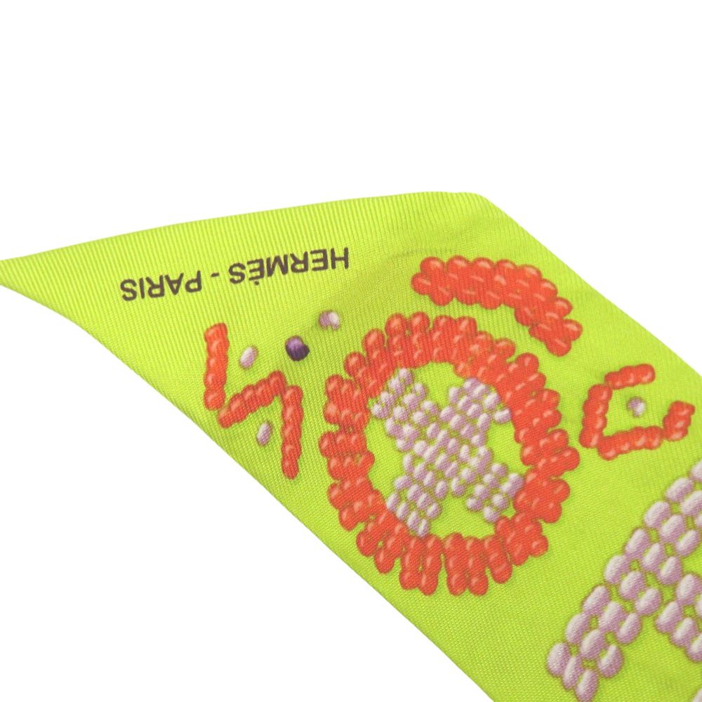 Hermes Twilly Kelly en Perles Logo Silk Yellow Purple Orange Scarf — view 5