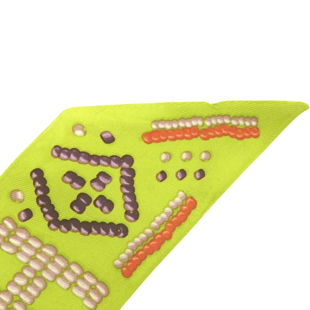 Hermes Twilly Kelly en Perles Logo Silk Yellow Purple Orange Scarf — view 7