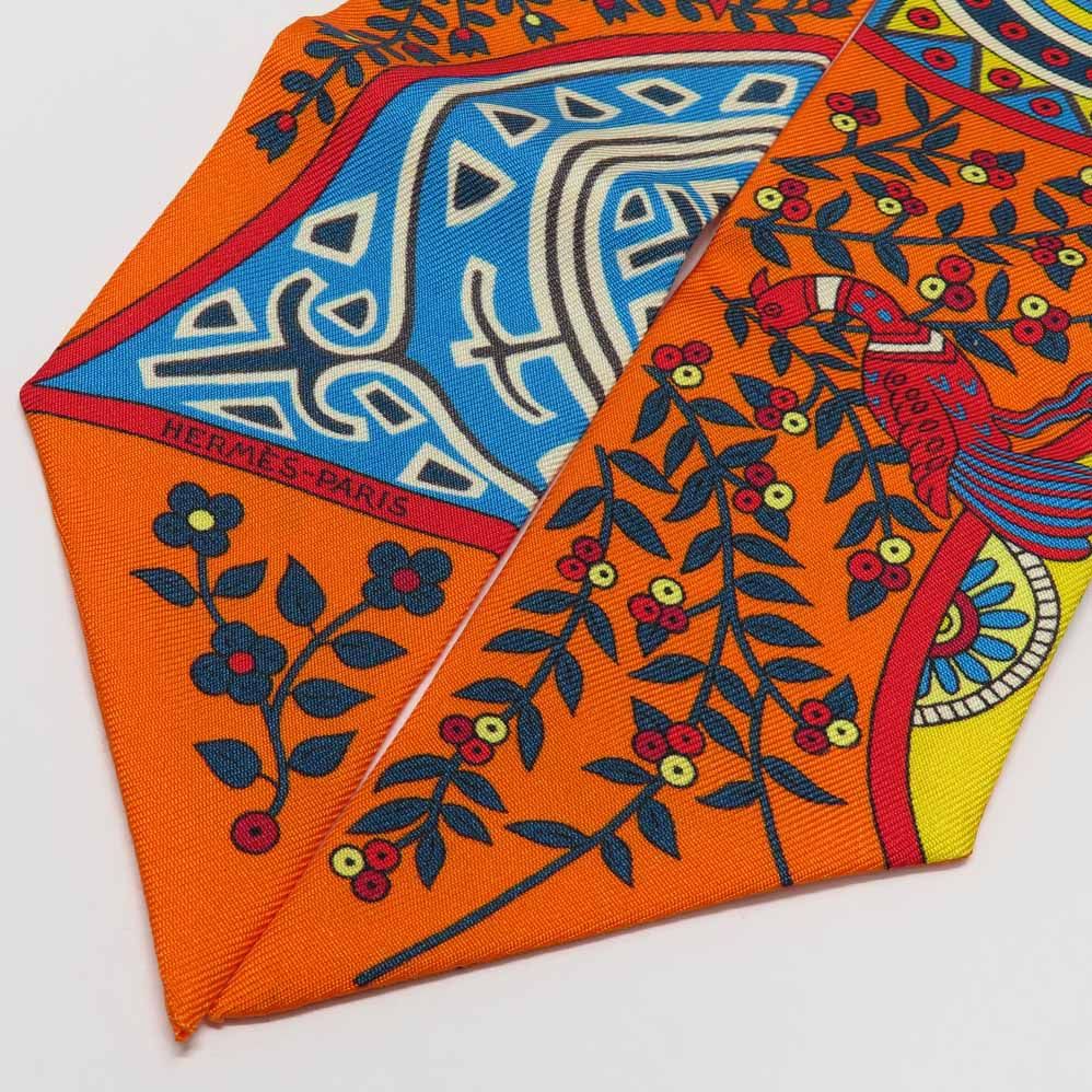 Hermes Twilly Tree of Life L'arbre de Vie Scarf Silk Orange Multicolor — view 5