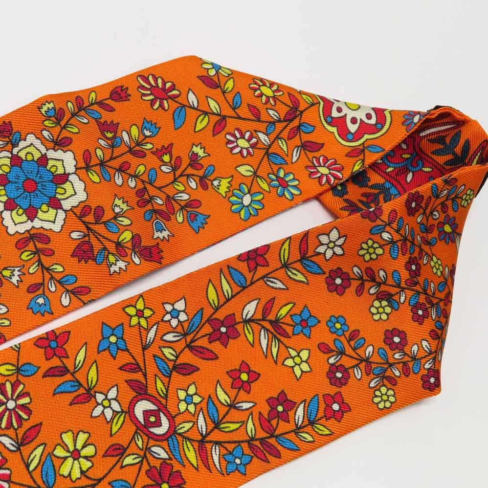 Hermes Twilly Tree of Life L'arbre de Vie Scarf Silk Orange Multicolor — view 8