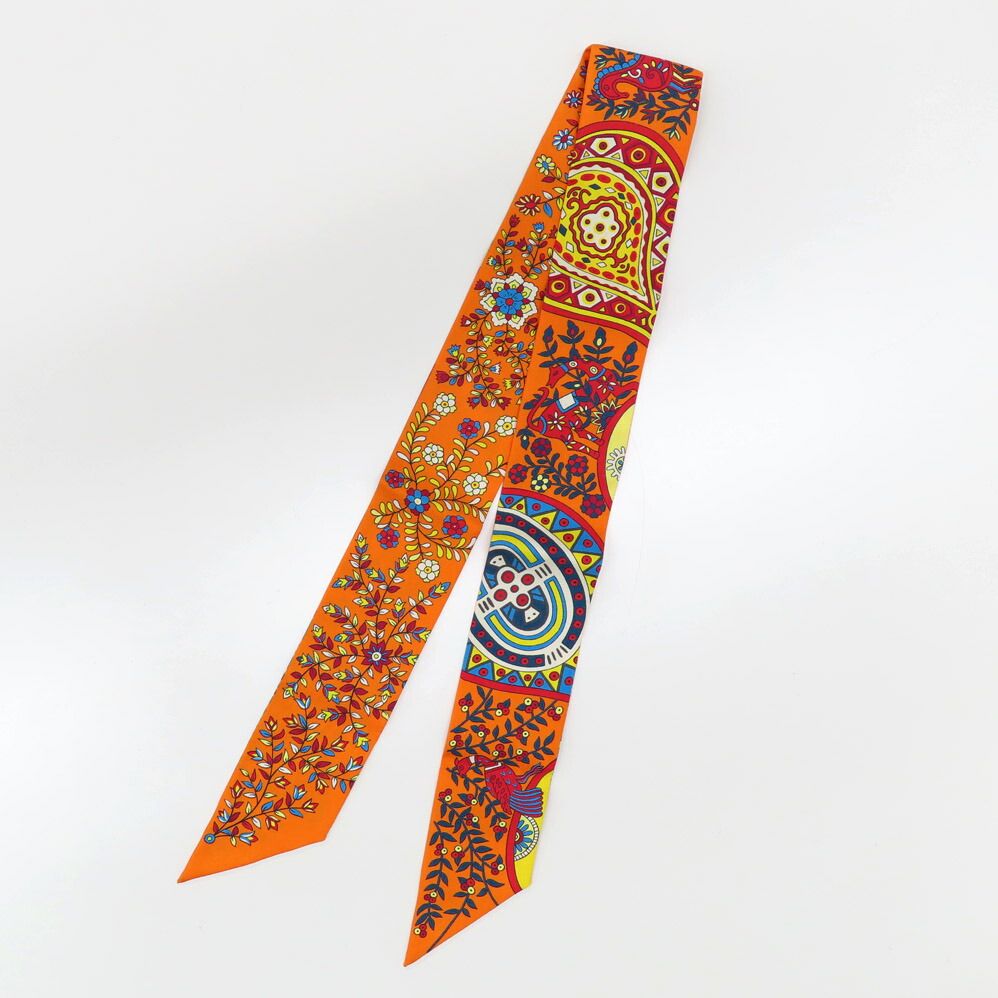 Hermes Twilly Tree of Life L'arbre de Vie Scarf Silk Orange Multicolor — view 2
