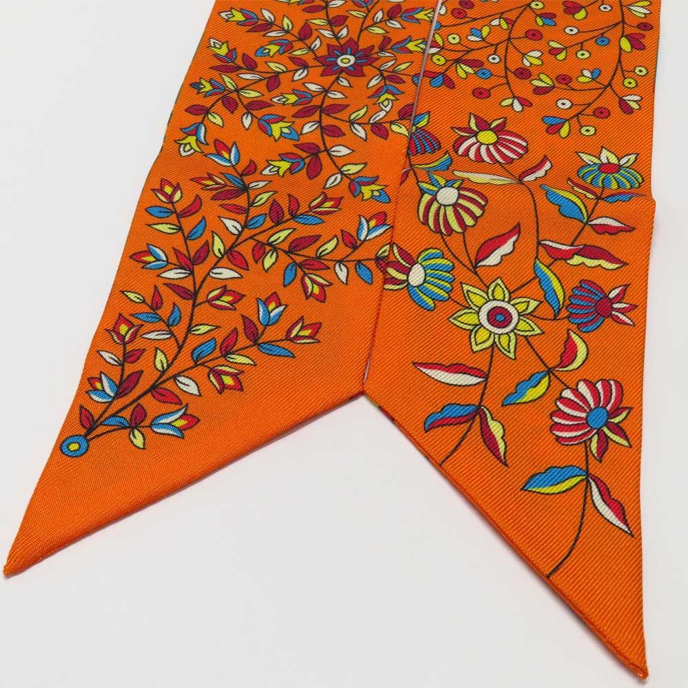 Hermes Twilly Tree of Life L'arbre de Vie Scarf Silk Orange Multicolor — view 7
