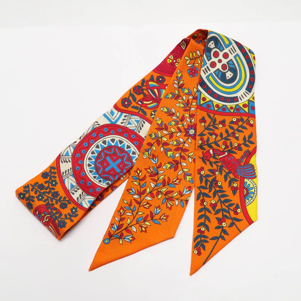 Hermes Twilly Tree of Life L'arbre de Vie Scarf Silk Orange Multicolor — view 4