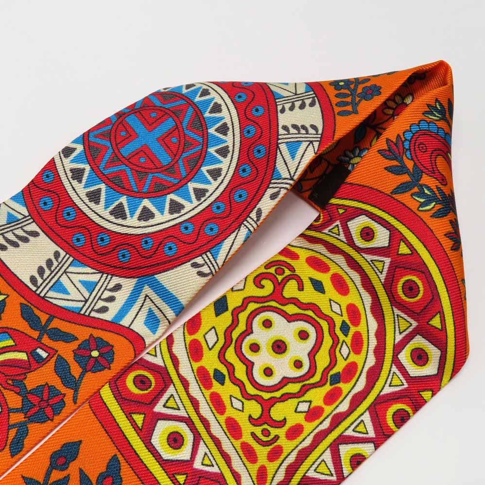 Hermes Twilly Tree of Life L'arbre de Vie Scarf Silk Orange Multicolor — view 6