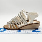 Chanel Sandals CC Logo White Leather Wood Strap Chain Silver — view 2