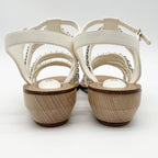 Chanel Sandals CC Logo White Leather Wood Strap Chain Silver — view 3