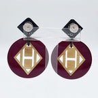 Hermes Earrings Motif Purple Brown Buffalo Horn Lacquer Wood — view 3