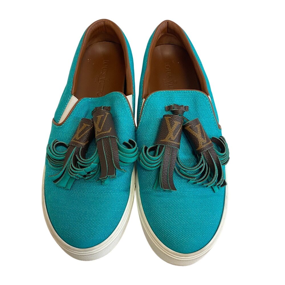Louis Vuitton Tassel Sneakers Slip Ons Turquoise — view 3