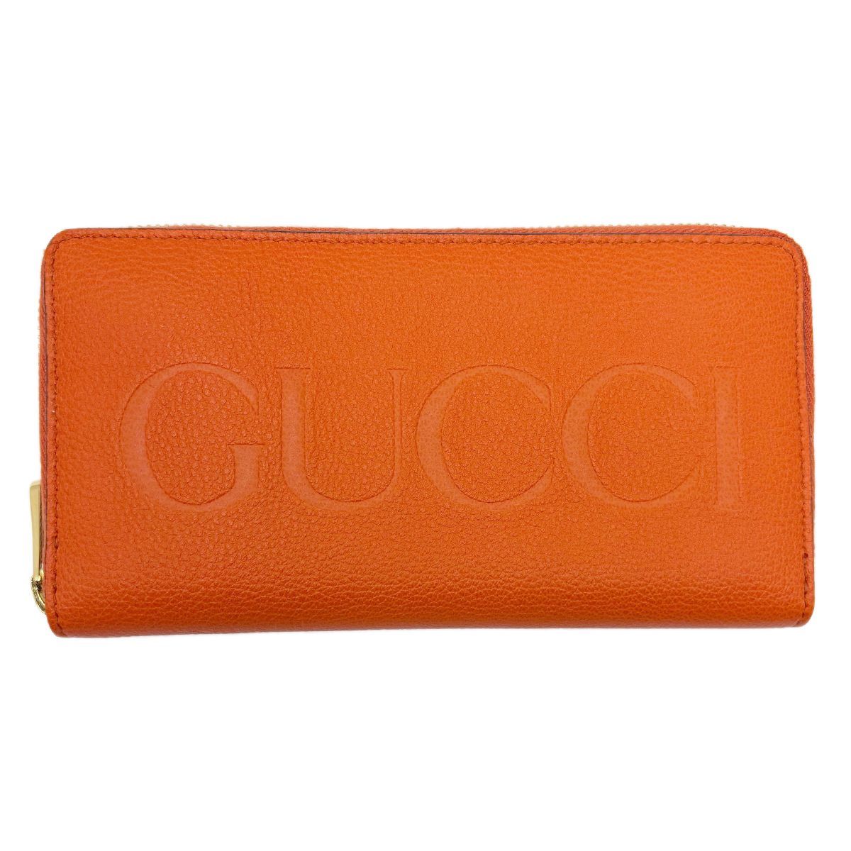 Gucci Wallet Zip Around Leather Logo Orange Gold — view 2