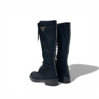 Prada Boots Long Shoes Nylon Brushed Leather Black Re-Nylon Triangle Logo — view 4