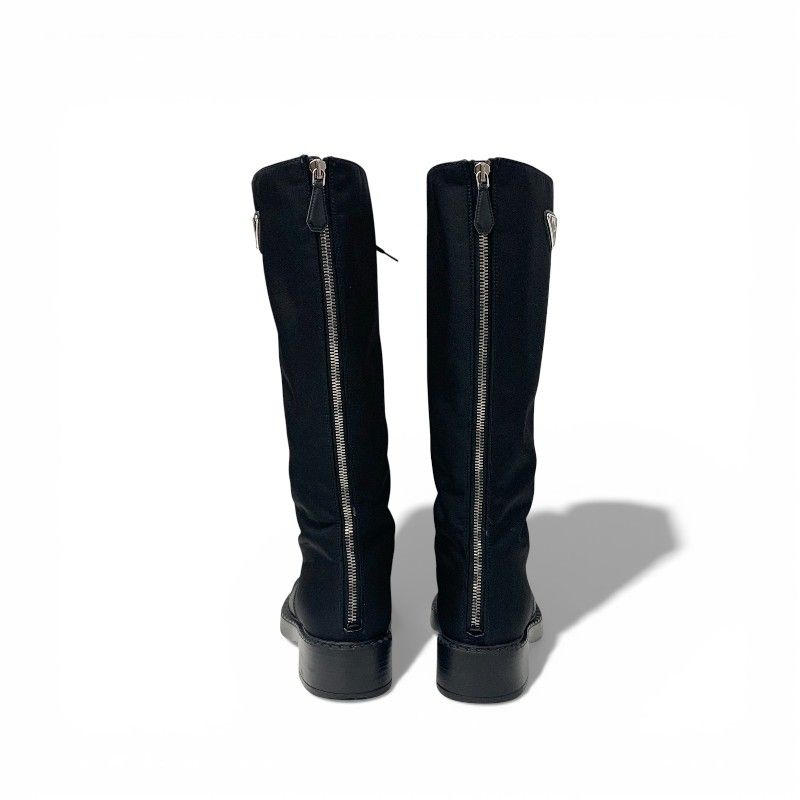 Prada Boots Long Shoes Nylon Brushed Leather Black Re-Nylon Triangle Logo — view 5