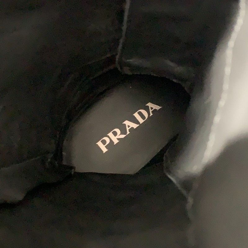 Prada Boots Long Shoes Nylon Brushed Leather Black Re-Nylon Triangle Logo — view 7
