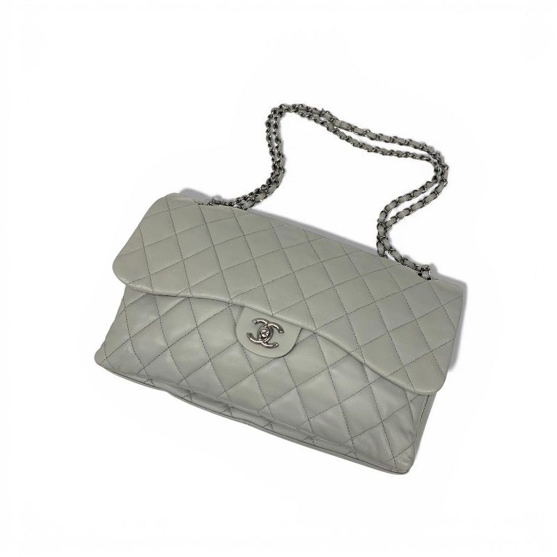 Chanel Shoulder Bag Gray Silver Big Quilted Turnlock CC Logo Single — view 5