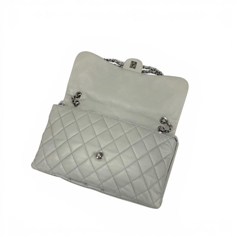 Chanel Shoulder Bag Gray Silver Big Quilted Turnlock CC Logo Single — view 6