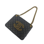 Chanel Accordion Black CC Logo Chain Shoulder Bag Lambskin — view 9